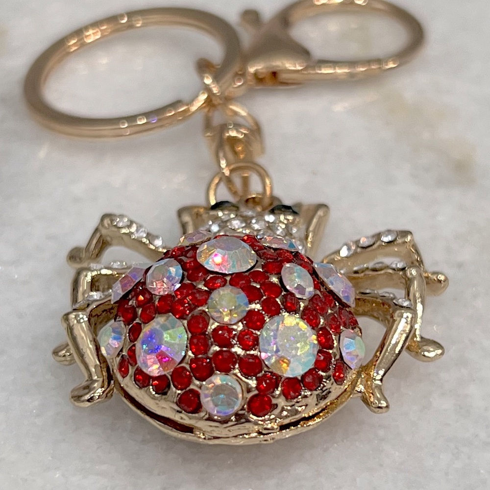 Austrian Crystal Blinged Lady Bug Keychain Bag Charm - Picture 5 of 7